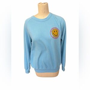 Aviator Nation Jazz Aspen Light Blue Smiley Women's Sweater size small